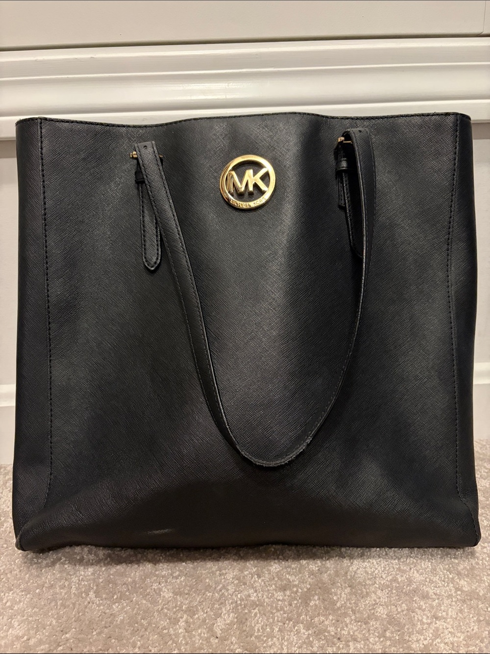 Michael Kors Black Tote with Gold MK Medallion